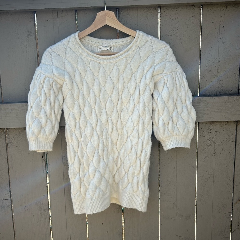Anthropologie Cable Knit Merino Wool Blend Sweater Sz XS Fall Wardrobe Staple